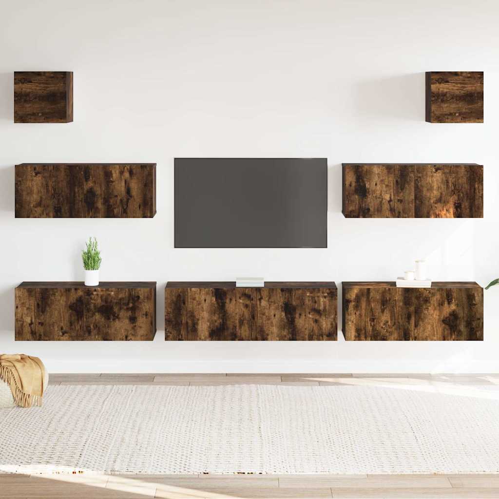 Set di Mobili Porta TV 7 pz Rovere Fumo in Legno Multistrato