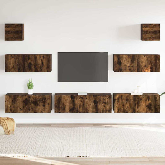 Set di Mobili Porta TV 7 pz Rovere Fumo in Legno Multistrato