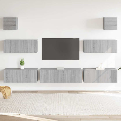 Set di Mobili Porta TV 7 pz Grigio Sonoma in Legno Multistrato