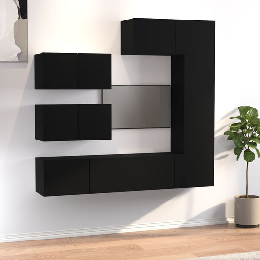 6 pc Black TV Stand Furniture Set in Multilayer Wood