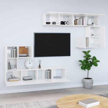Glossy White Wall-Mounted TV Stand in Multilayer Wood