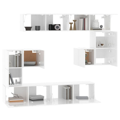 Glossy White Wall-Mounted TV Stand in Multilayer Wood