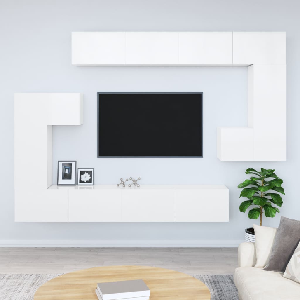 Mobile Porta TV a Parete Bianco Lucido in Legno Multistrato