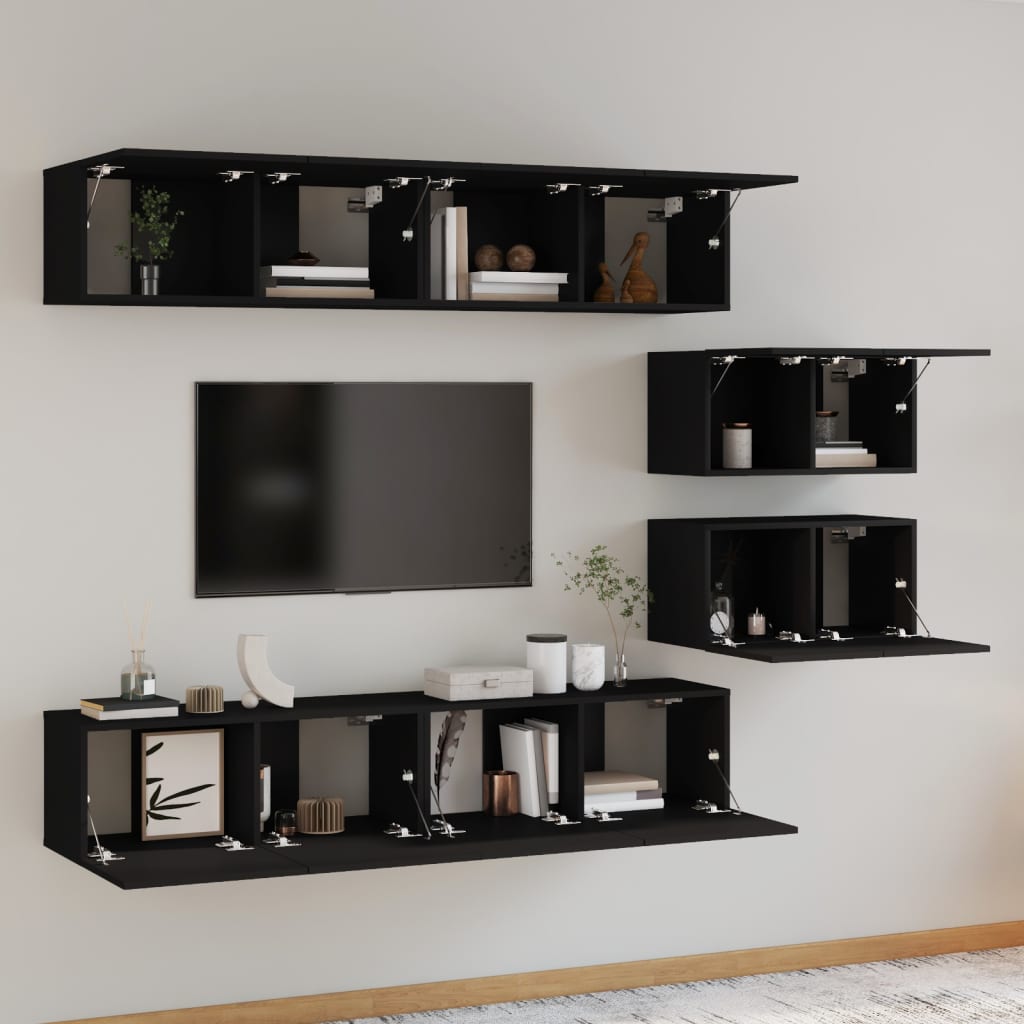 Set Mobili Porta TV 6 pz Nero in Legno Multistrato