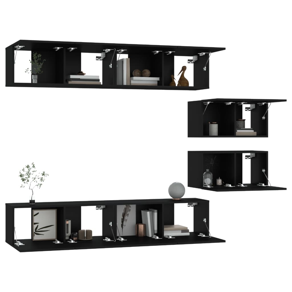 Set Mobili Porta TV 6 pz Nero in Legno Multistrato