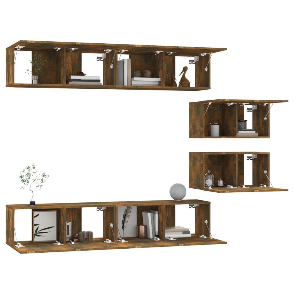 Set di Mobili Porta TV 6 pz Rovere Fumo in Legno Multistrato - homemem39