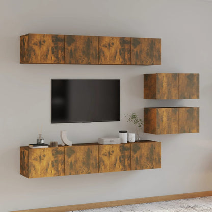 Set di Mobili Porta TV 6 pz Rovere Fumo in Legno Multistrato - homemem39