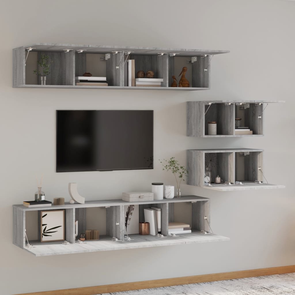 Set di Mobili Porta TV 6 pz Grigio Sonoma in Legno Multistrato - homemem39