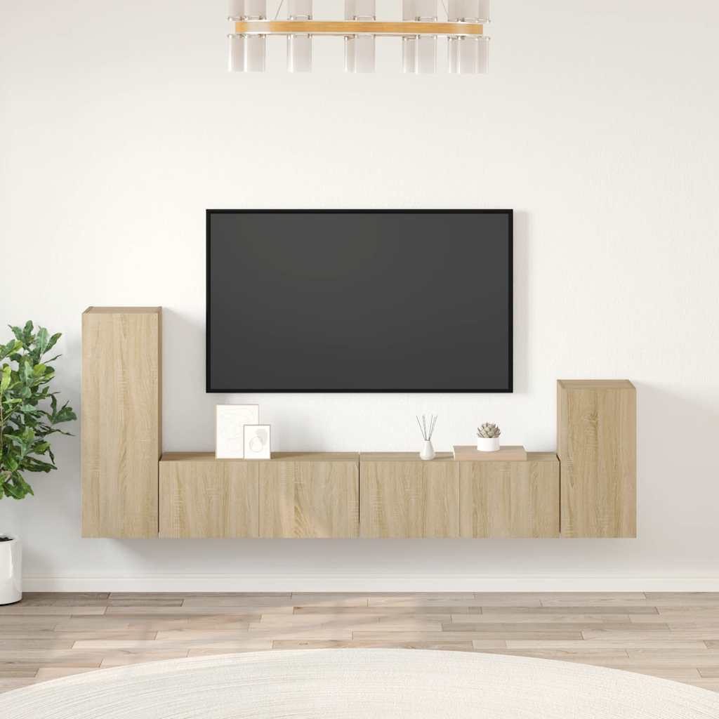 Set di Mobili Porta TV 4 pz Rovere Sonoma in Legno Multistrato - homemem39