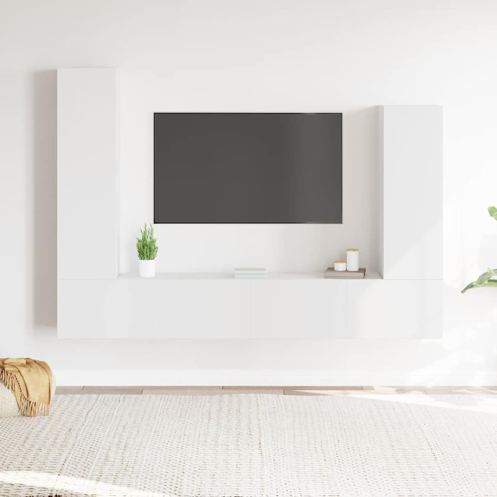 Set di Mobili Porta TV 4 pz Bianco in Legno Multistrato
