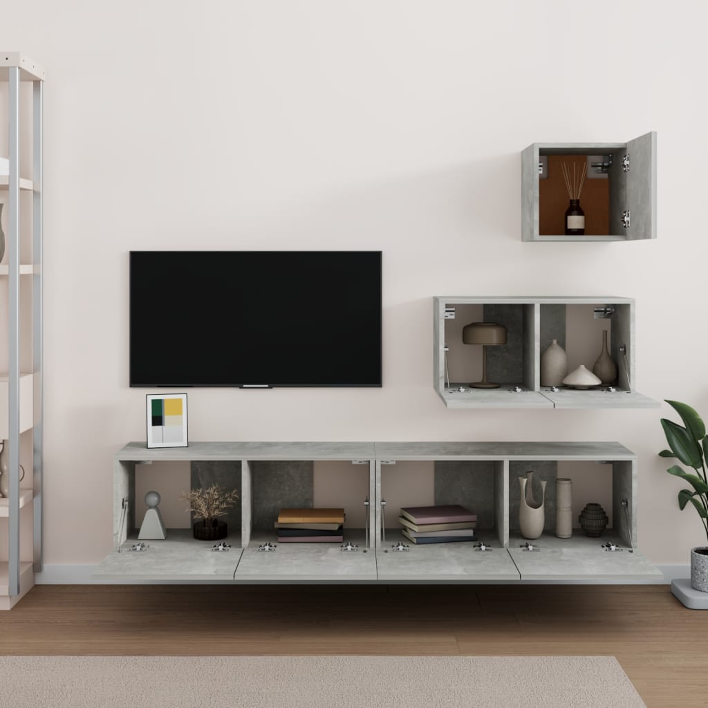 Set di Mobili Porta TV 4 pz Grigio Cemento in Legno Multistrato - homemem39