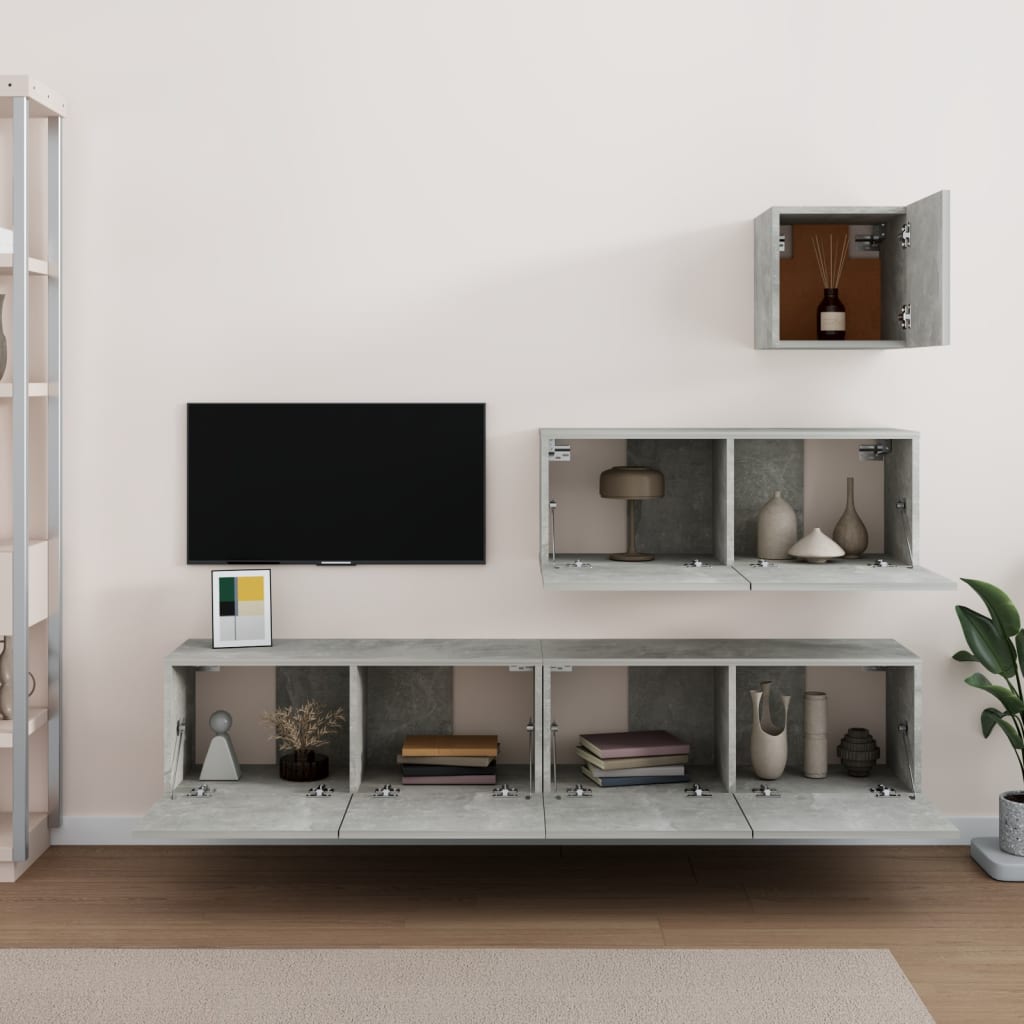Set di Mobili Porta TV 4 pz Grigio Cemento in Legno Multistrato - homemem39