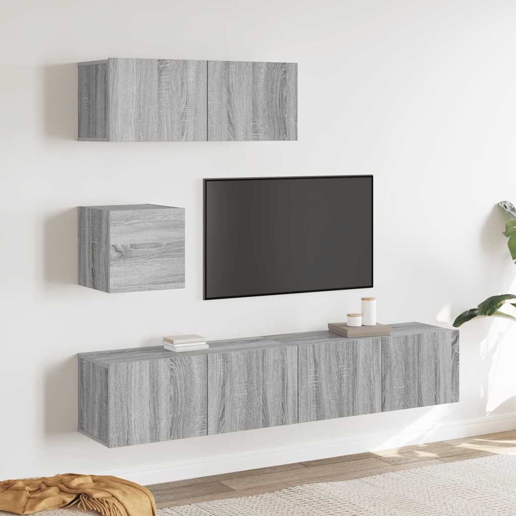Set di Mobili Porta TV 4 pz Grigio Sonoma in Legno Multistrato - homemem39