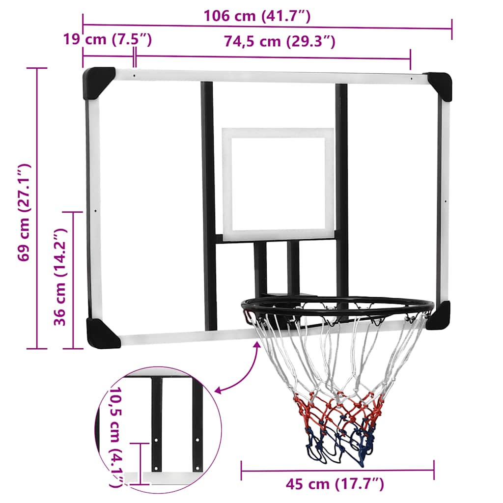 Tabellone Pallacanestro Trasparente 106x69x3 cm Policarbonato | homemem39