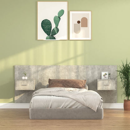 Testiera Letto con Comodini in Legno Multistrato Grigio Cemento - homemem39