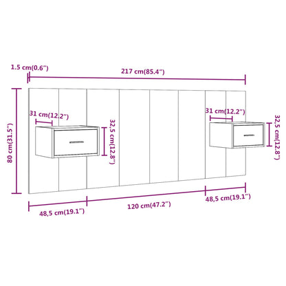 Testiera Letto con Comodini in Legno Multistrato Rovere Fumo