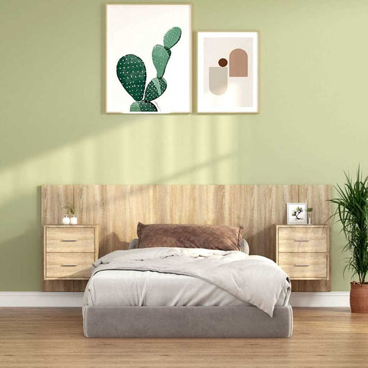 Testiera Letto con Comodini in Legno Multistrato Rovere Sonoma