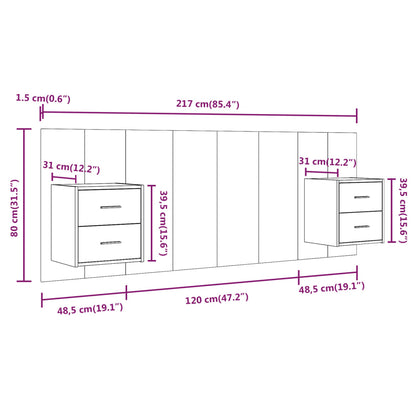 Testiera Letto con Comodini in Legno Multistrato Rovere Fumo