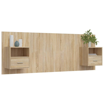Testiera Letto con Comodini in Legno Multistrato Rovere Sonoma | homemem39