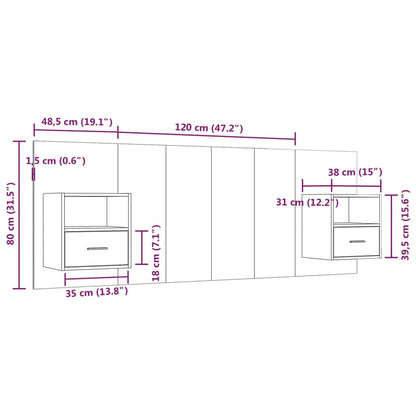 Testiera Letto con Comodini in Legno Multistrato Rovere Sonoma | homemem39