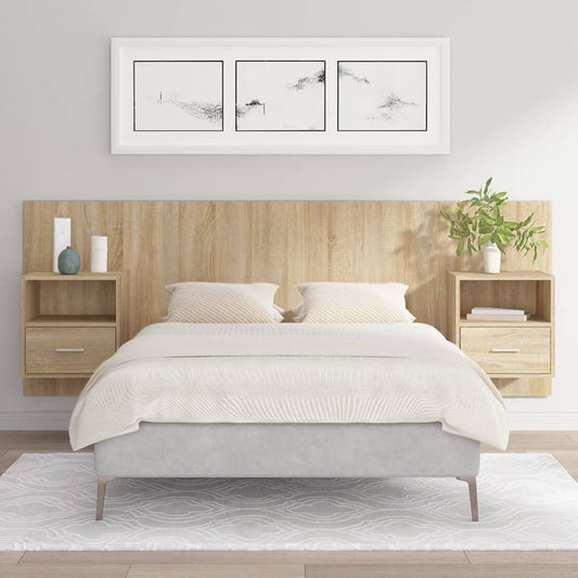 Testiera Letto con Comodini in Legno Multistrato Rovere Sonoma - homemem39