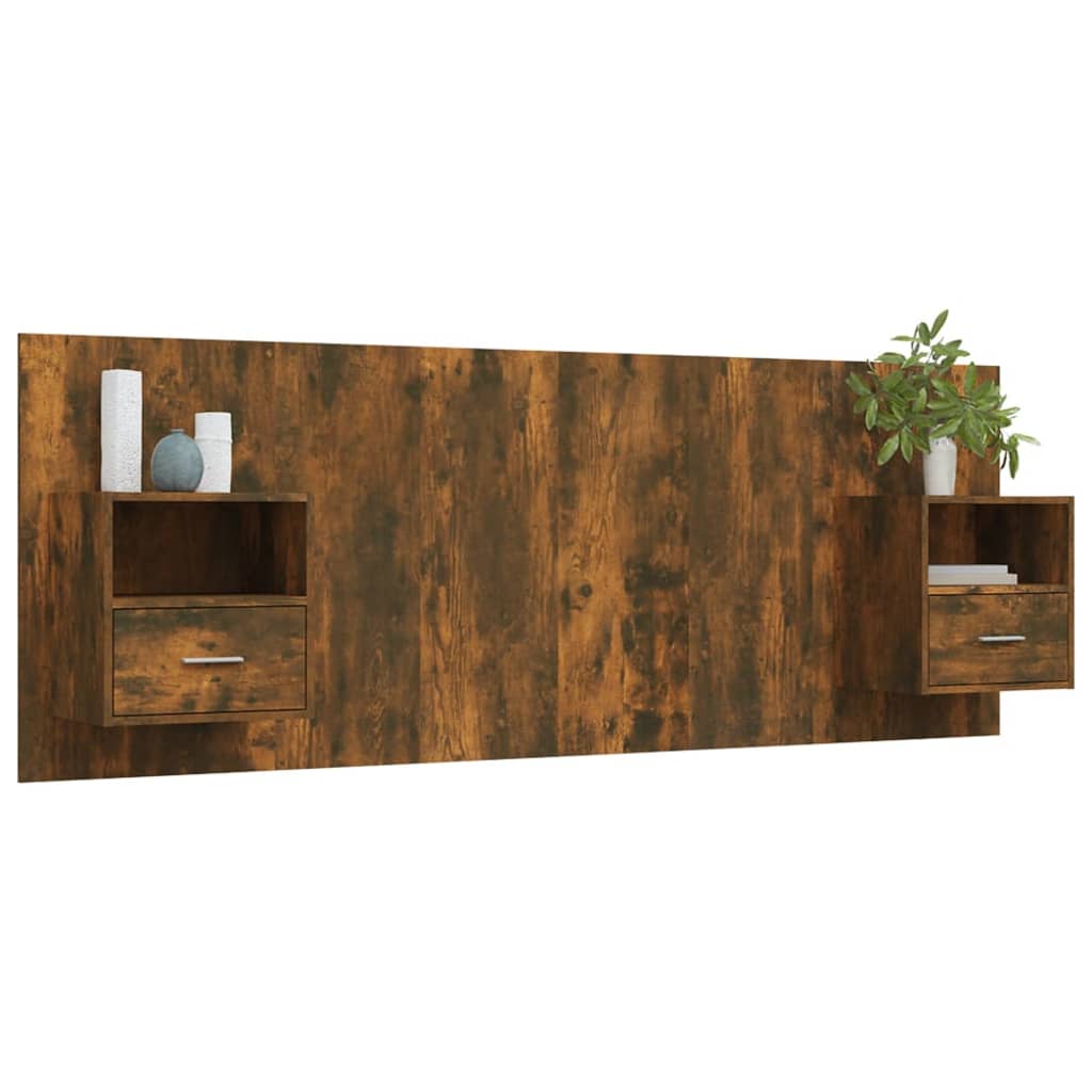 Testiera Letto con Comodini Rovere Fumo in Legno Multistrato - homemem39