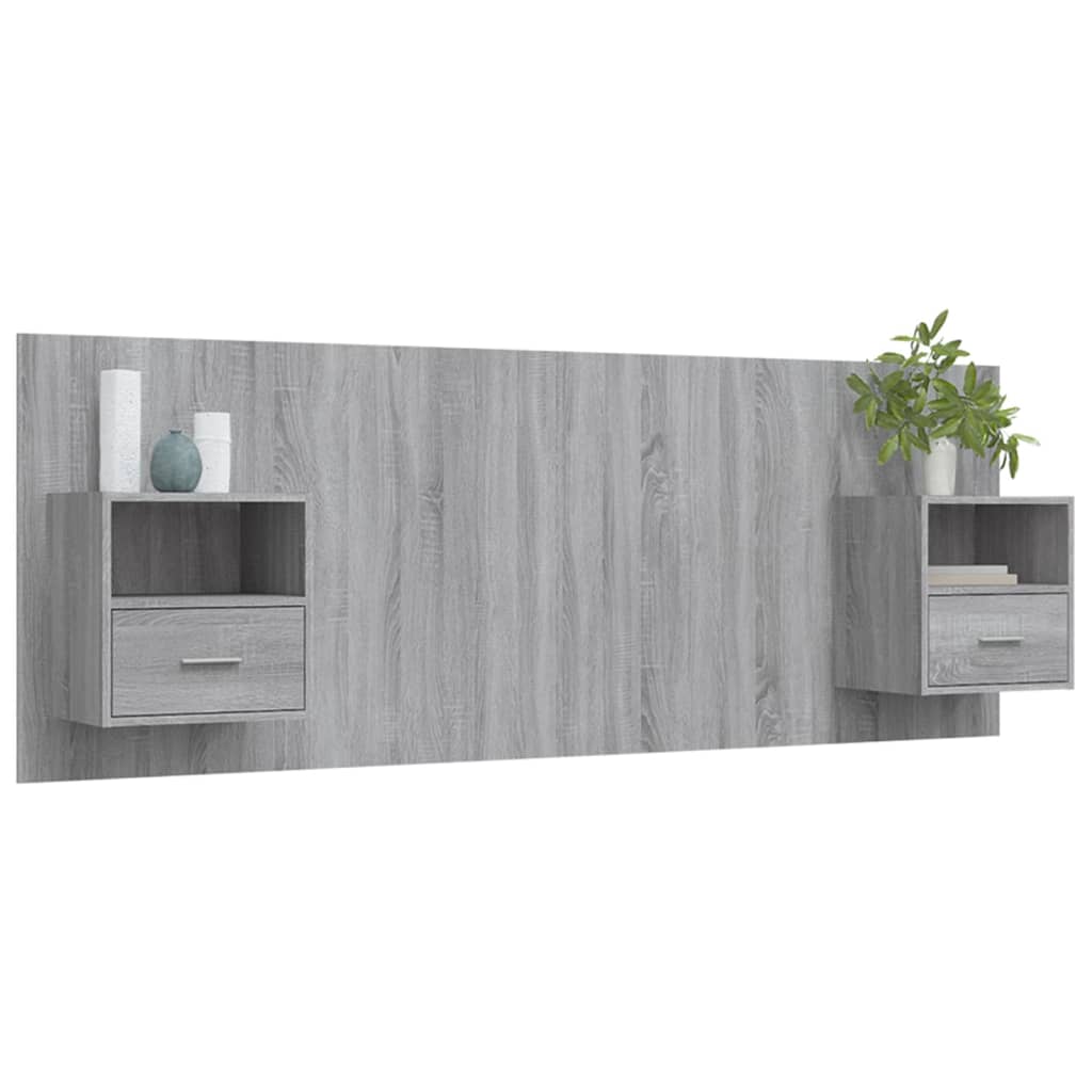 Testiera Letto con Comodini in Legno Multistrato Grigio Sonoma - homemem39