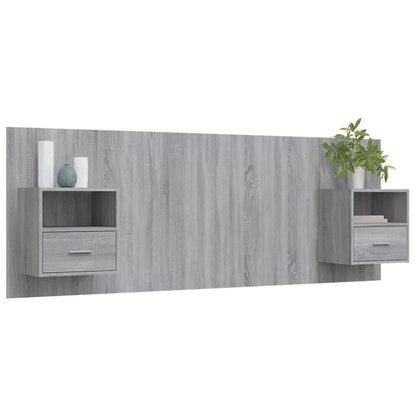 Testiera Letto con Comodini in Legno Multistrato Grigio Sonoma - homemem39