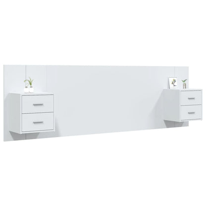 Testiera per Letto con Comodini in Legno Multistrato Bianco
