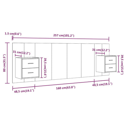 Testiera Letto con Comodini in Legno Multistrato Rovere Fumo