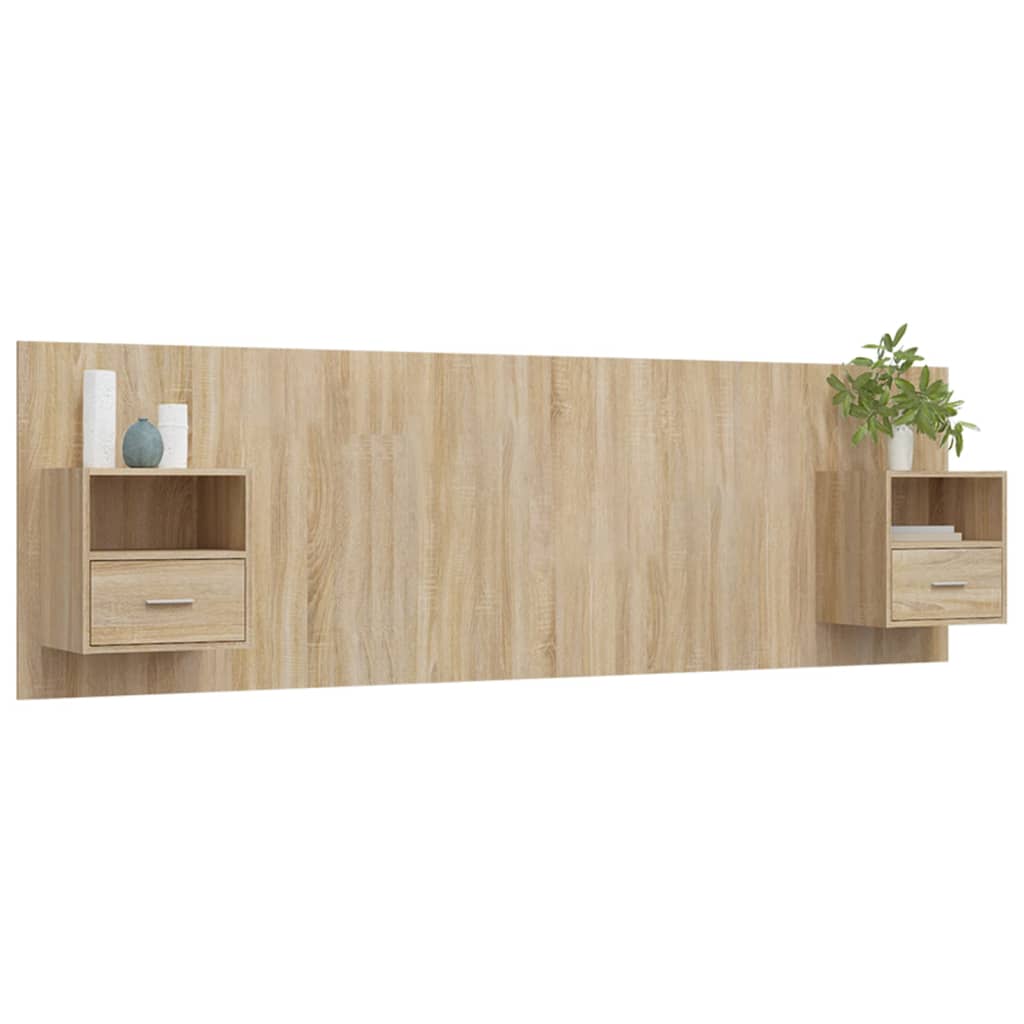 Testiera Letto con Comodini in Legno Multistrato Rovere Sonoma | homemem39