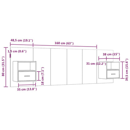 Testiera Letto con Comodini in Legno Multistrato Rovere Sonoma | homemem39