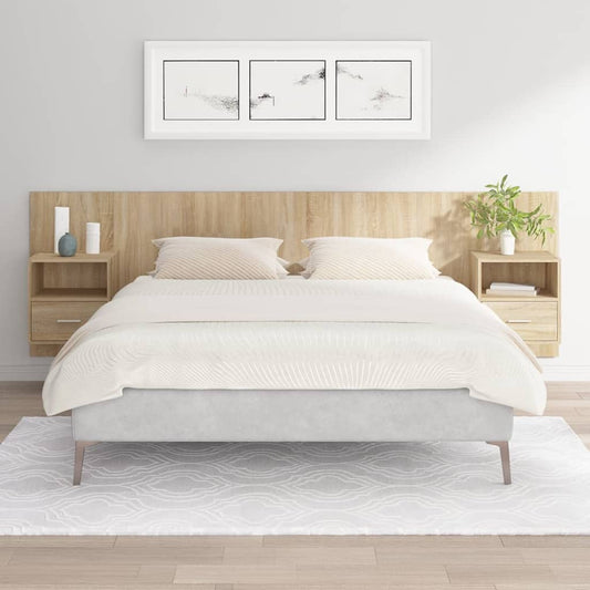 Testiera Letto con Comodini in Legno Multistrato Rovere Sonoma | homemem39