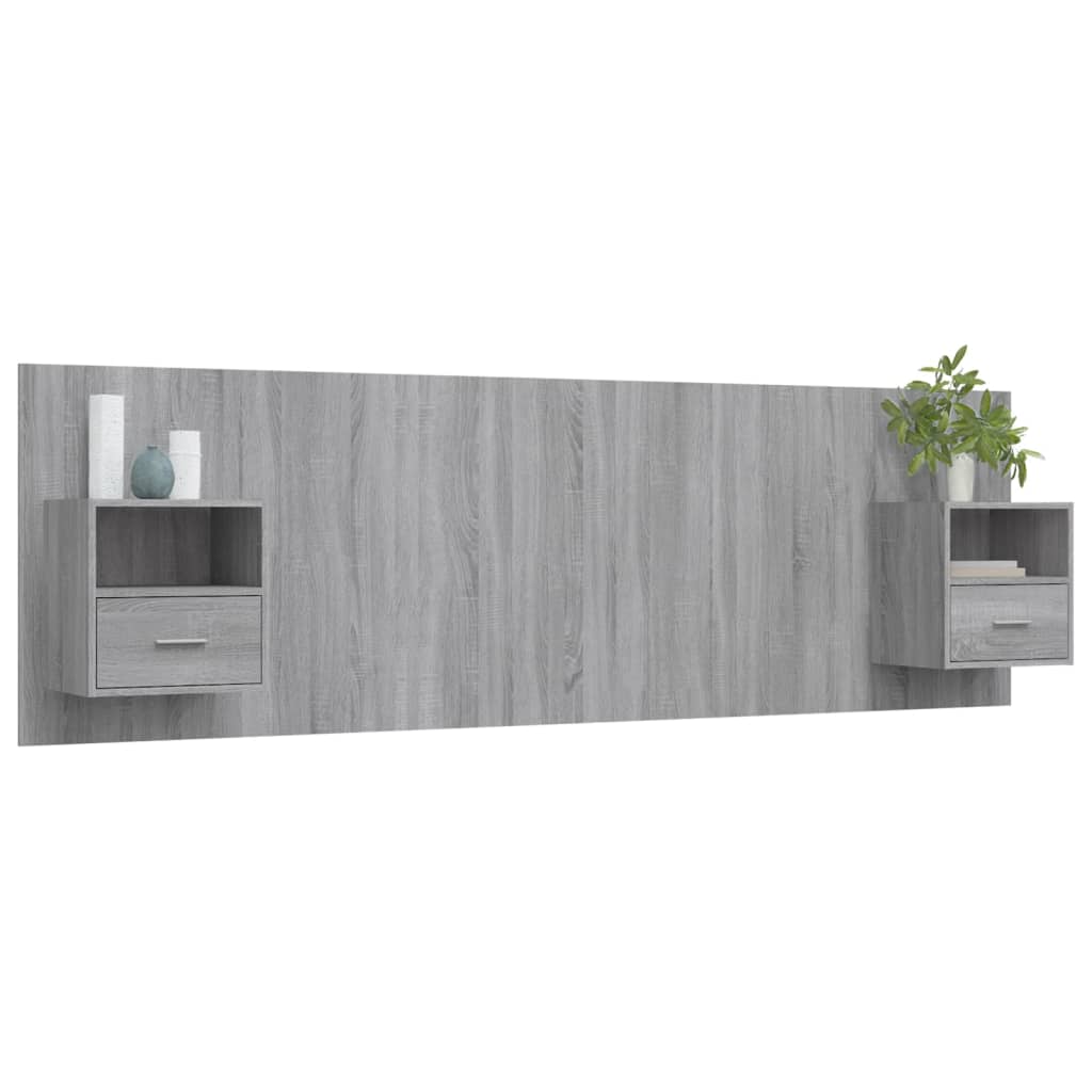 Testiera Letto con Comodini in Legno Multistrato Grigio Sonoma