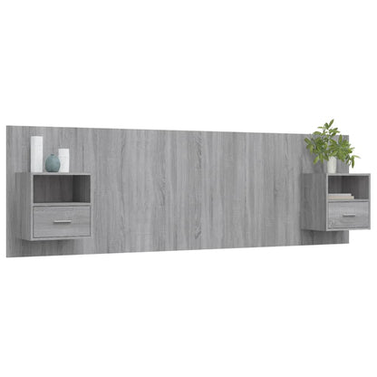 Testiera Letto con Comodini in Legno Multistrato Grigio Sonoma