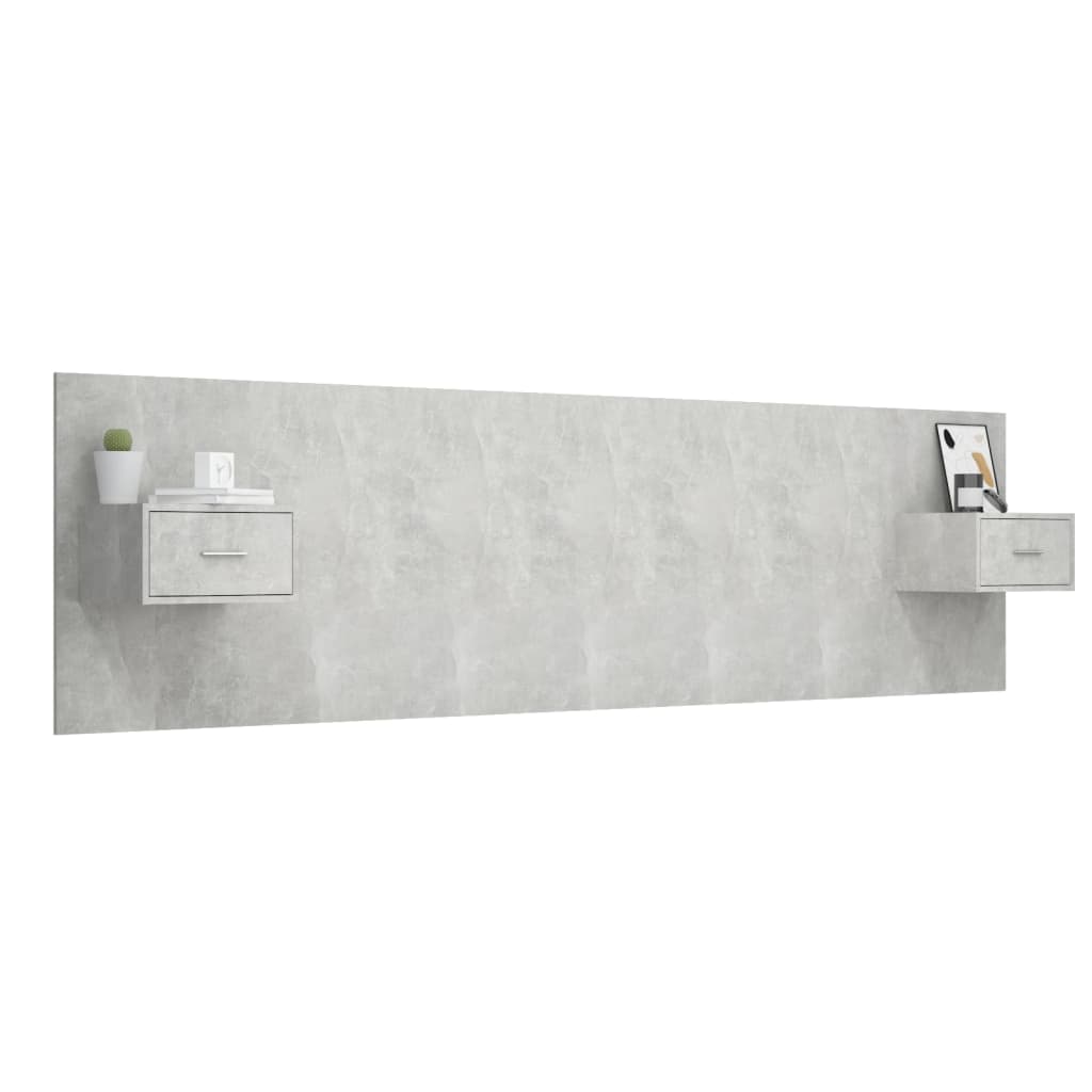 Testiera Letto con Comodini in Legno Multistrato Grigio Cemento