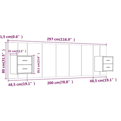 Testiera per Letto con Armadietti in Legno Multistrato Bianco