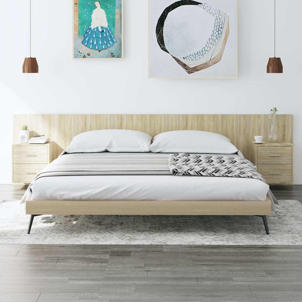 Testiera Letto con Armadietti Legno Multistrato Rovere Sonoma