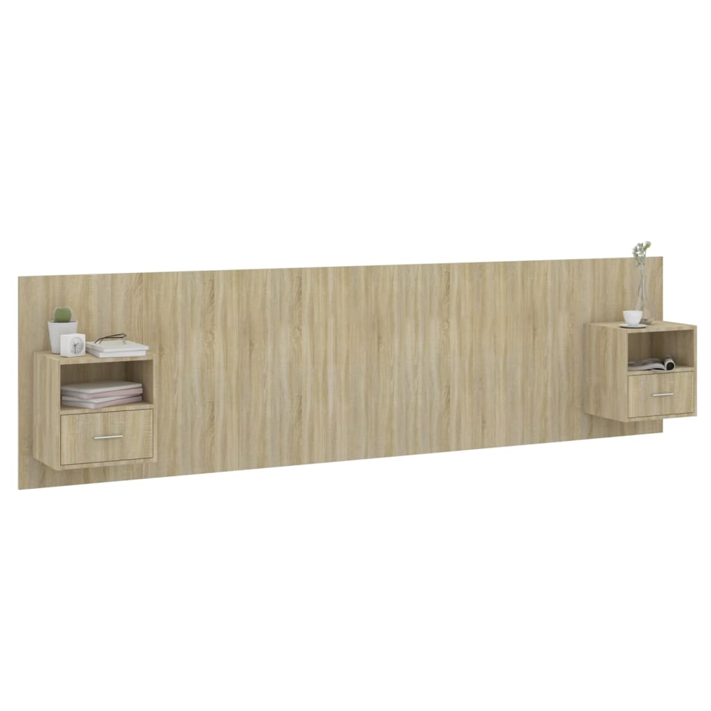 Testiera Letto con Armadietti Legno Multistrato Rovere Sonoma | homemem39