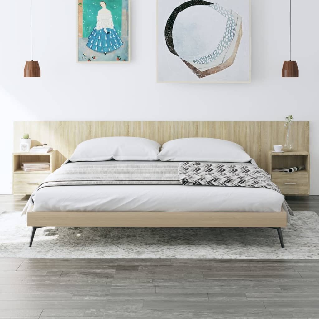 Testiera Letto con Armadietti Legno Multistrato Rovere Sonoma | homemem39