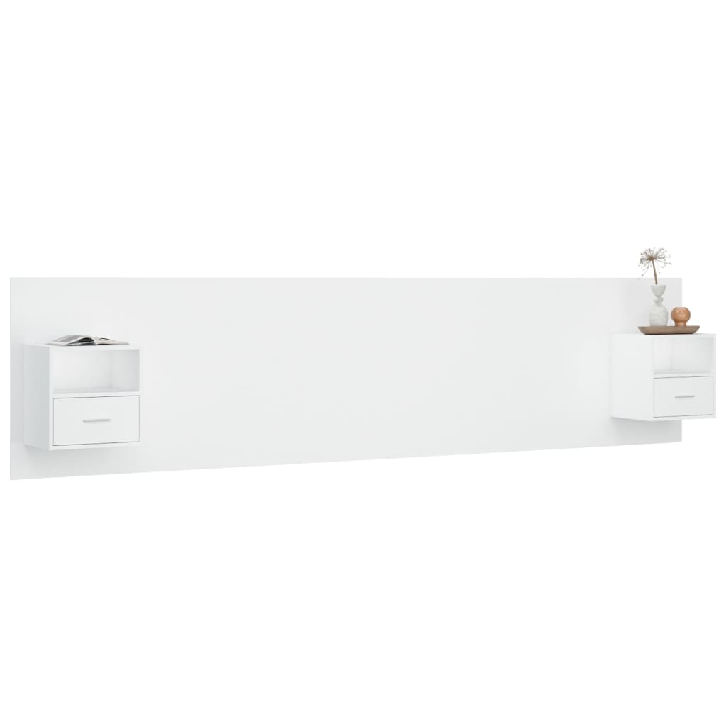 Testiera per Letto con Comodini in Legno Multistrato Bianco