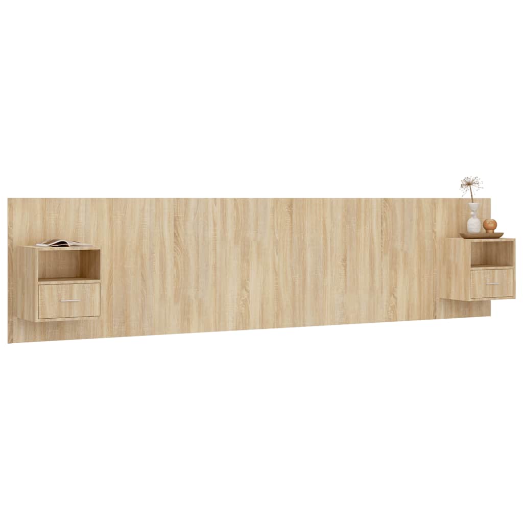 Testiera Letto con Comodini in Legno Multistrato Rovere Sonoma | homemem39