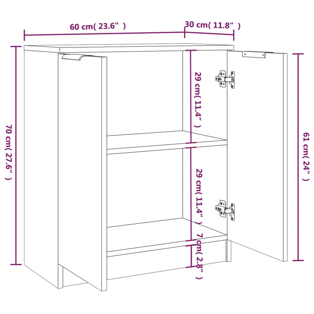 Credenze 2 pz Bianco Lucido 60x30x70 cm in Legno Multistrato - homemem39