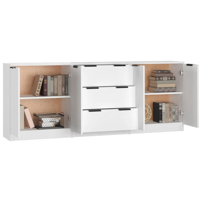 3 pc White Sideboards in Multilayer Wood