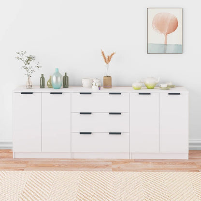 3 pc White Sideboards in Multilayer Wood