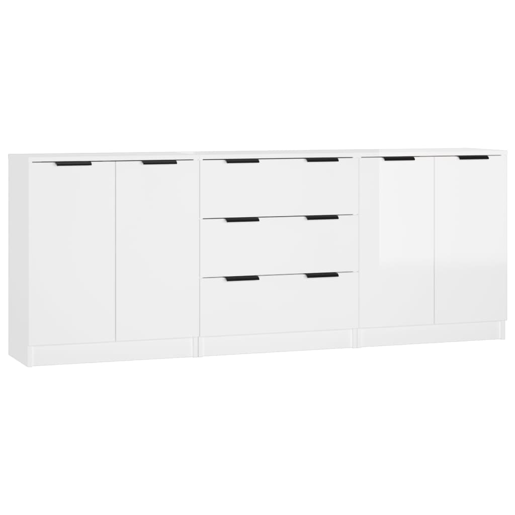 Credenze 3 pz Bianco Lucido in Legno Multistrato - homemem39