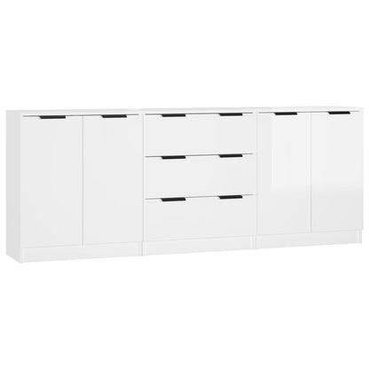 Credenze 3 pz Bianco Lucido in Legno Multistrato - homemem39