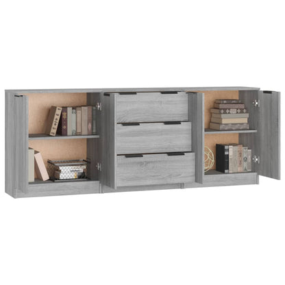 Credenze 3 pz Grigio Sonoma in Legno Multistrato - homemem39