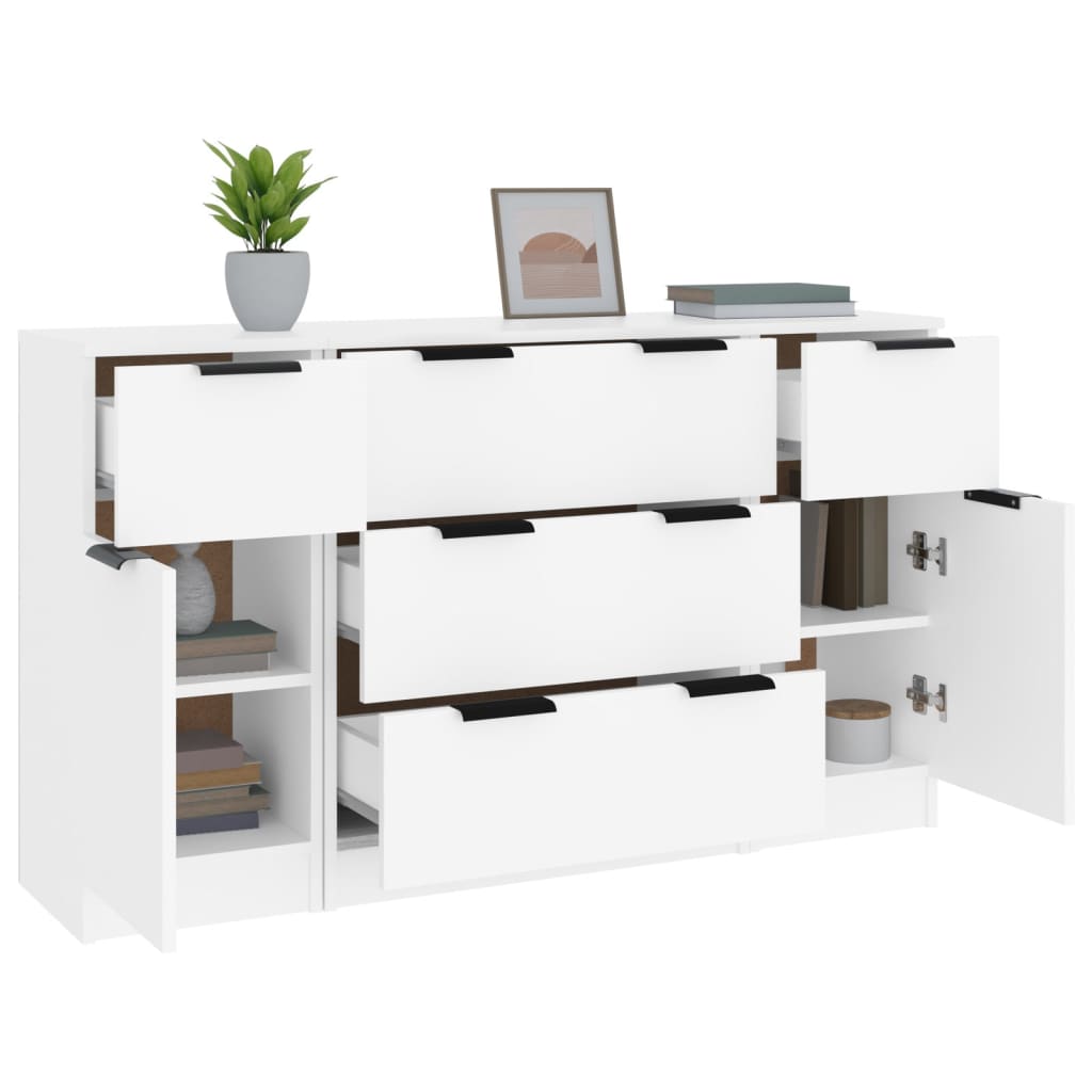 Set di Credenze 3 pz in Legno Multistrato Bianco - homemem39