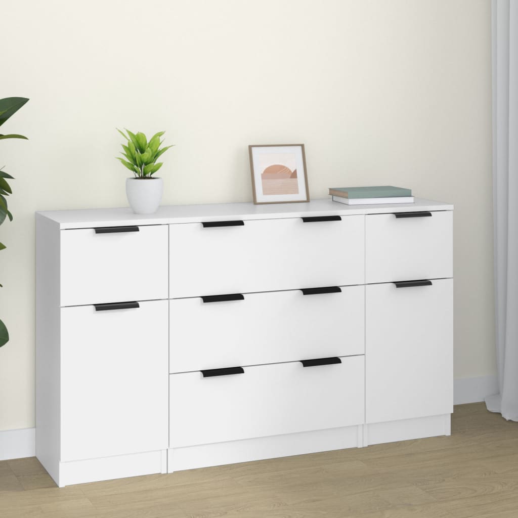 Set di Credenze 3 pz in Legno Multistrato Bianco - homemem39